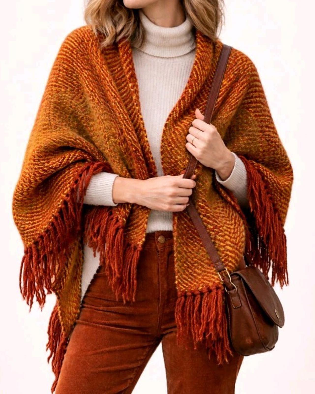 VTG 70s Handwoven Mohair & Wool Wrap Shawl Claudia Rosen, Weaver Red Yellow Rust