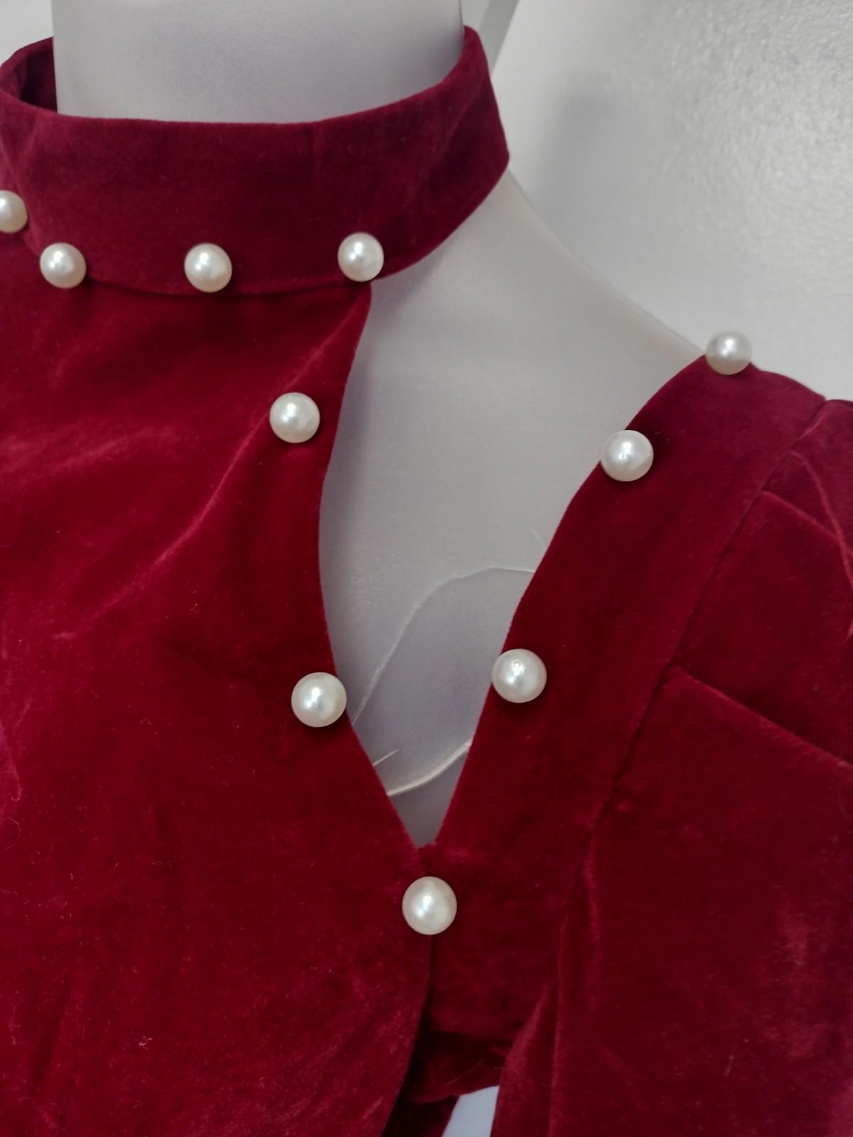 Wine Velvet Pearl Embellished Mini Dress Korean M XS‑S Victorian Inspired