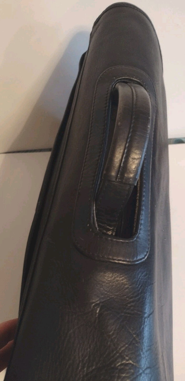 Vintage Black Leather Expandable Briefcase Portfolio Executive Lawyer Bag 17"