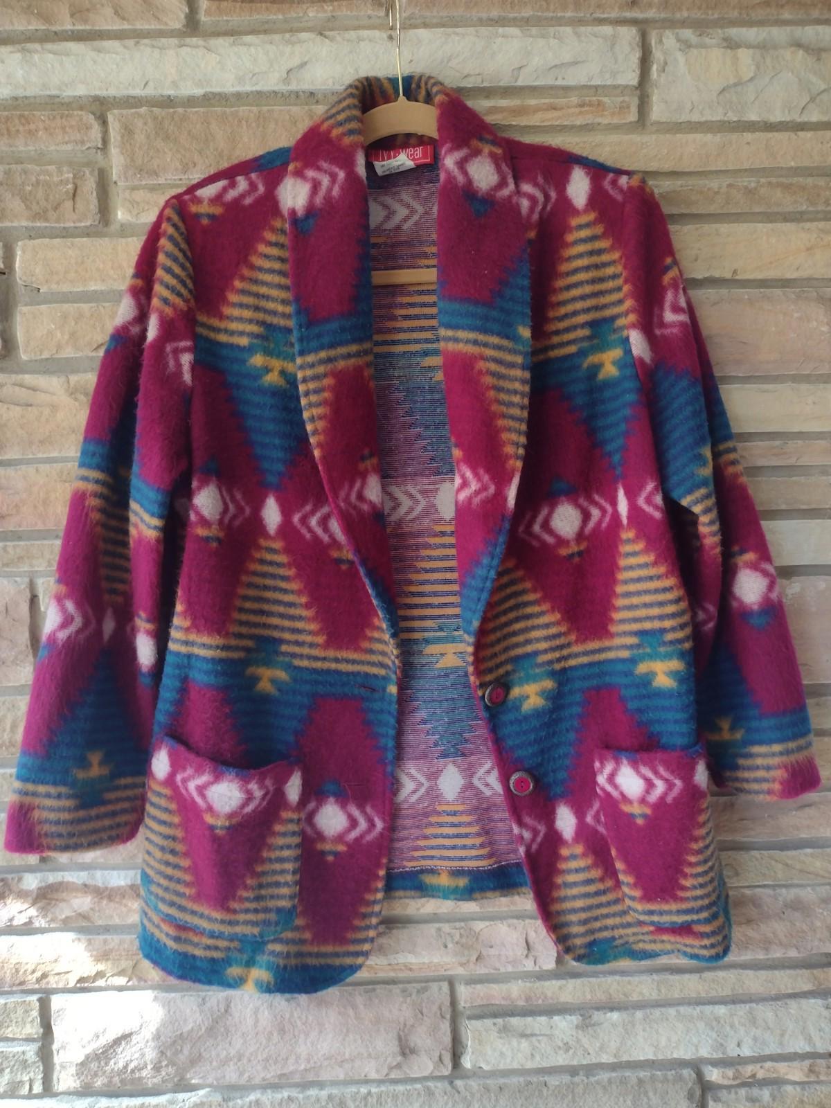VTG Rare 90s Ivy·Wear Fleece Jacket M USA Aztec Alpaca Look Soft Acrylic RN53001