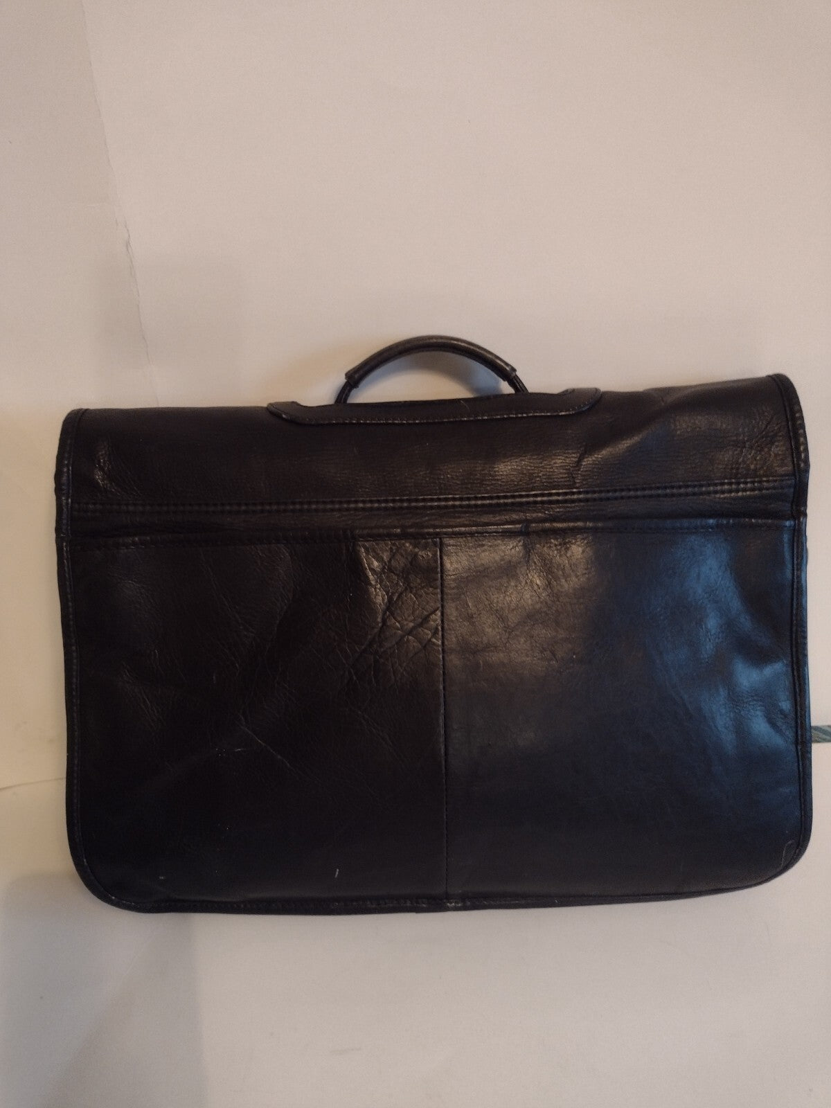 Vintage Black Leather Expandable Briefcase Portfolio Executive Lawyer Bag 17"