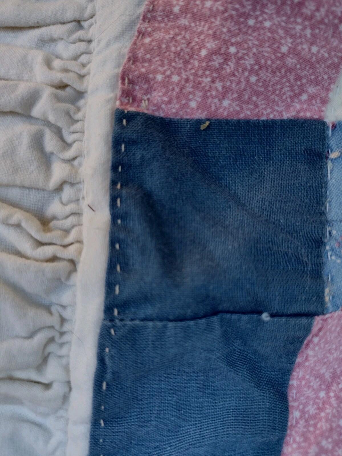 Handmade Calico Patchwork Pillow Shams Pair Ruffle Cottage Prairie Vintage 80s