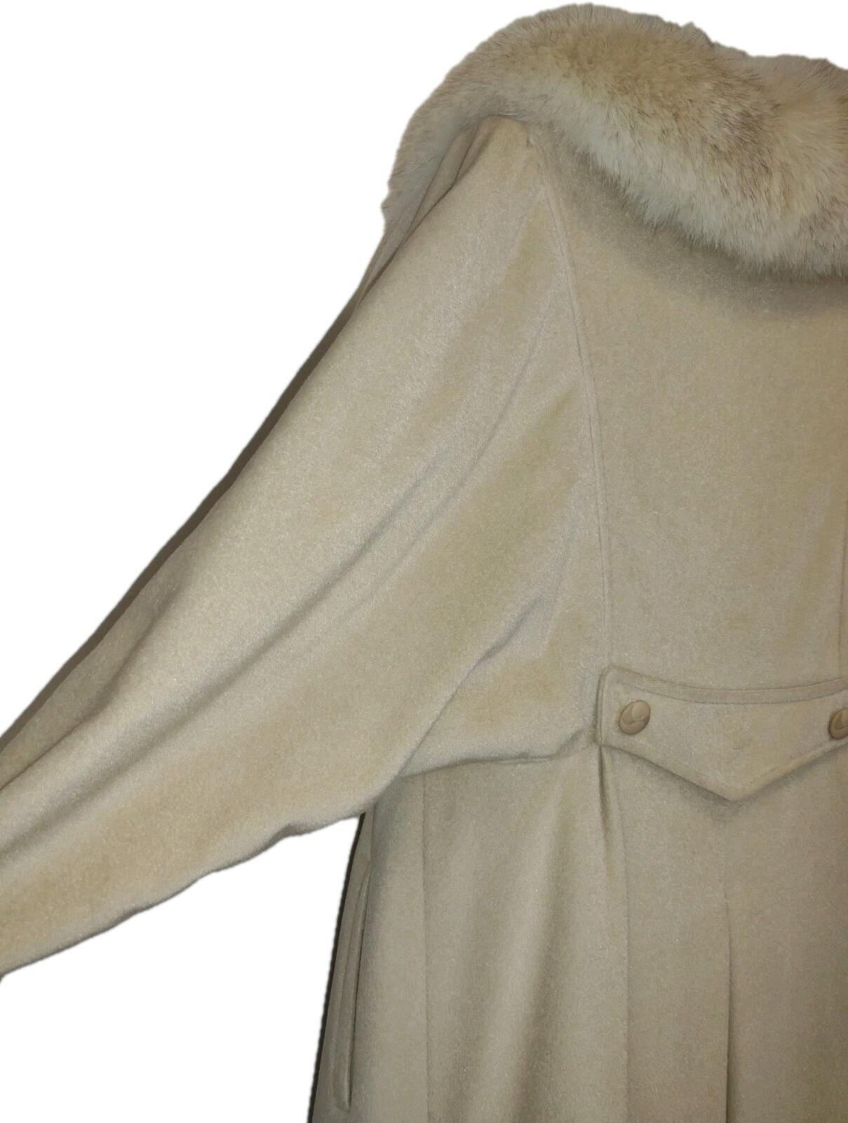 VTG 50s Youthcraft Beige Cashmere Blend Coat Fox Fur Collar Double Breasted Sz S