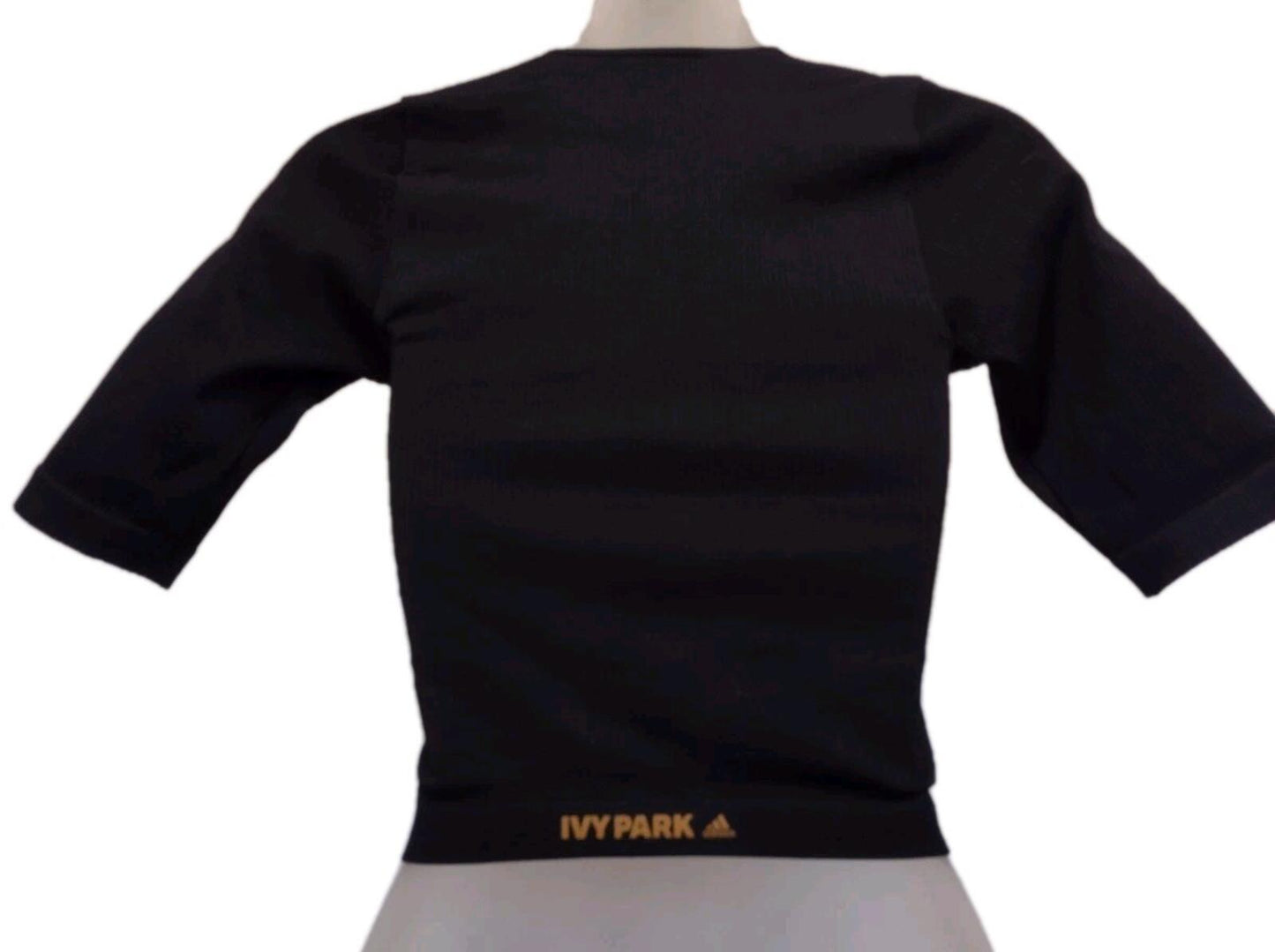 Adidas Ivy Park Ribbed Knit Crop Top Black Gold Logo Size Small