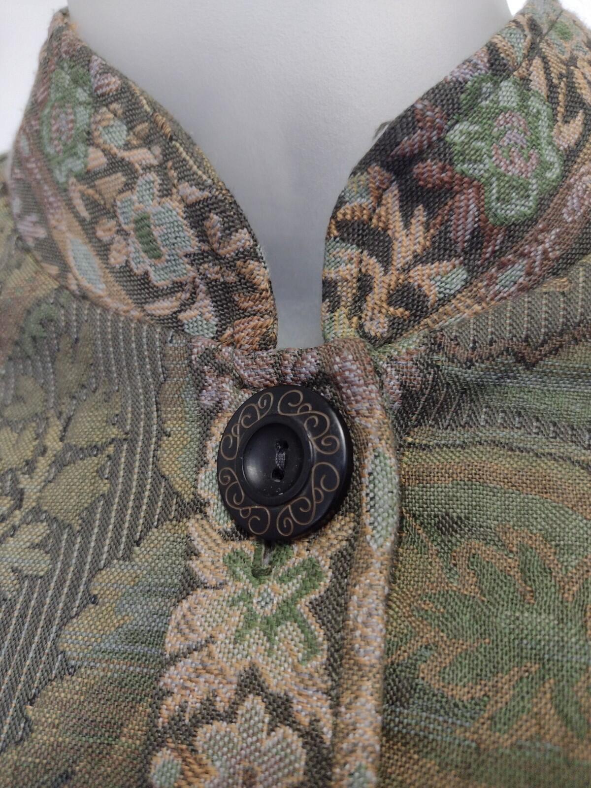 Vintage Koret Tapestry Jacket XL Floral Jacquard Earth Tones Mandarin Collar