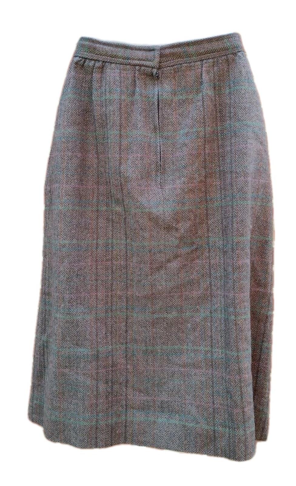 Vintage 70s Austin Hill Wool Tweed Skirt Pleated Preppy Academia Brown USA8