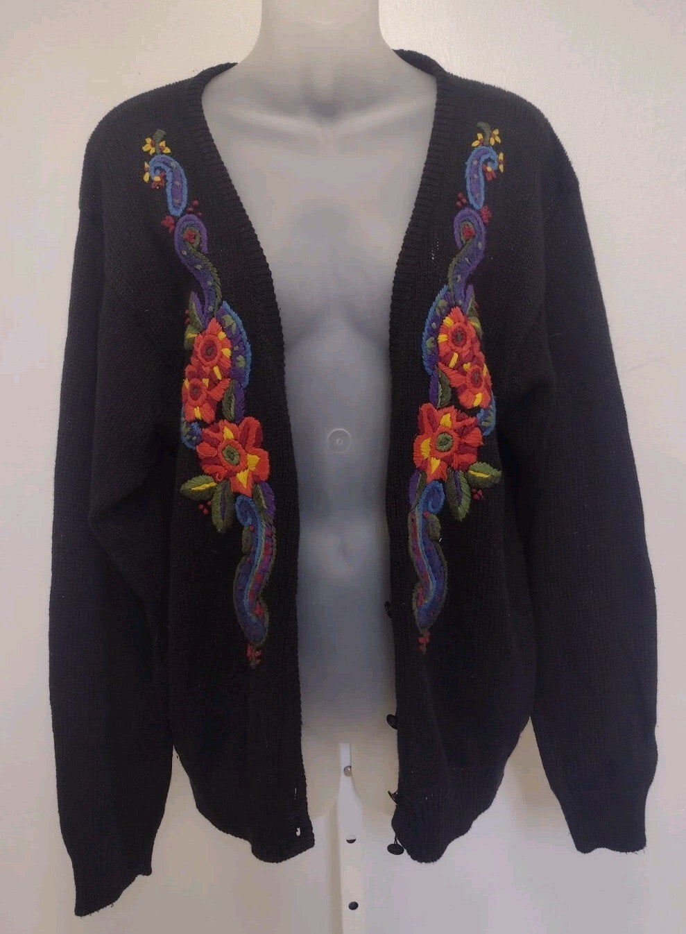 Cardigan Sweater Vintage 90s Liz Baker 22W Embroidered Floral Paisley Boho