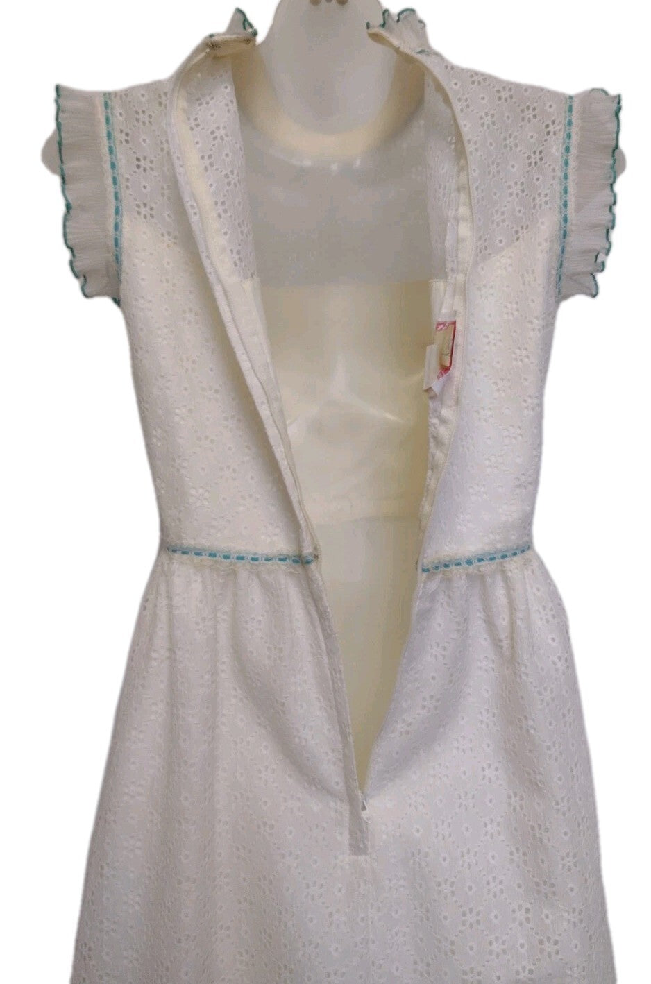 Vintage 70s Nadine Prairie Maxi Dress Ivory Lace Turquoise Victorian XS