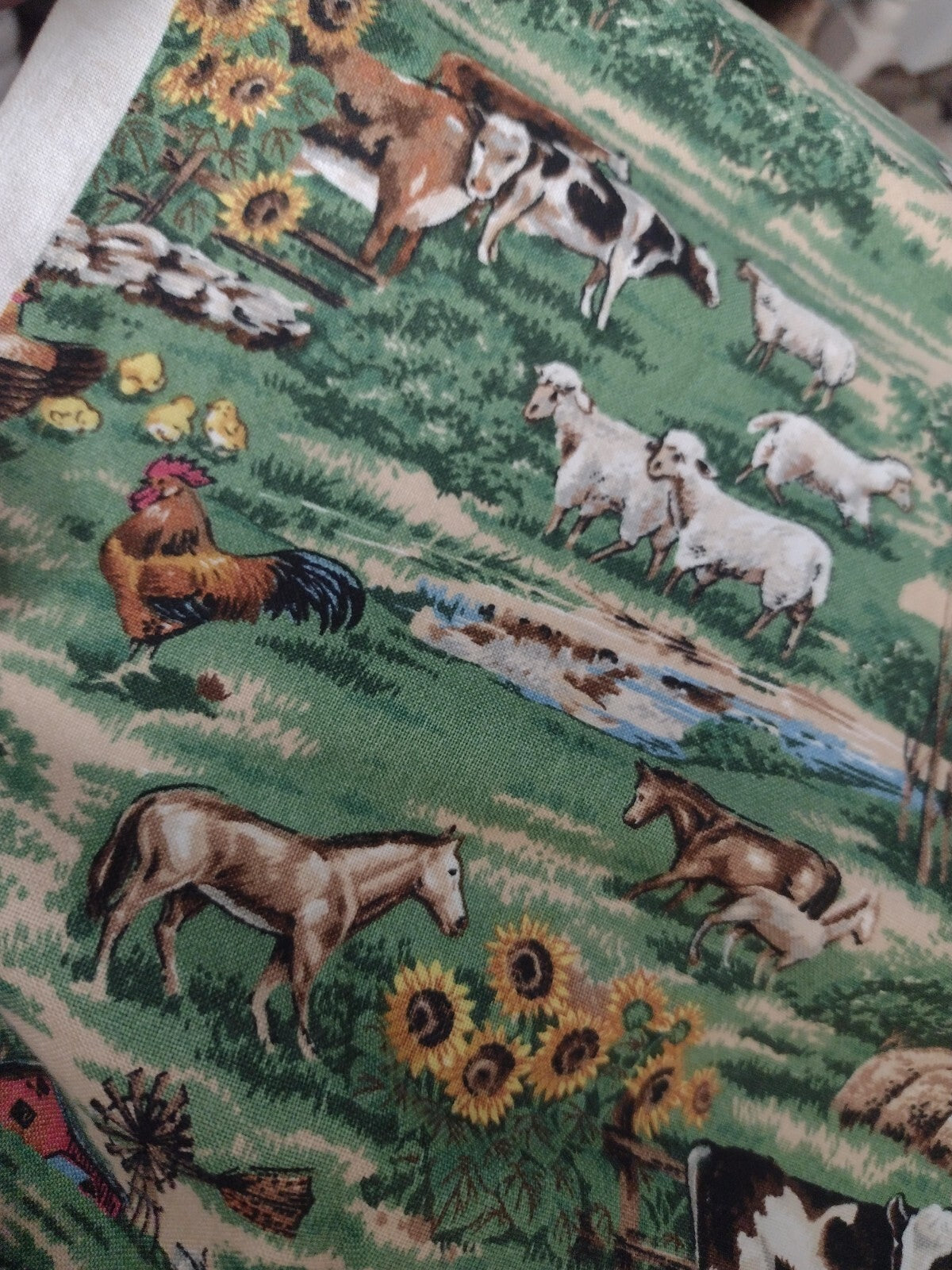 Vintage Joan Messmore Cranston Fabric Farm Animals Sunflowers 42x70