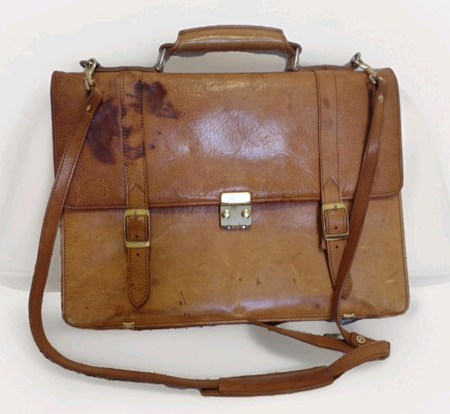 VTG 70s Leather Briefcase Patina Brown 16x12x5 Classic Workwear Executive Bag