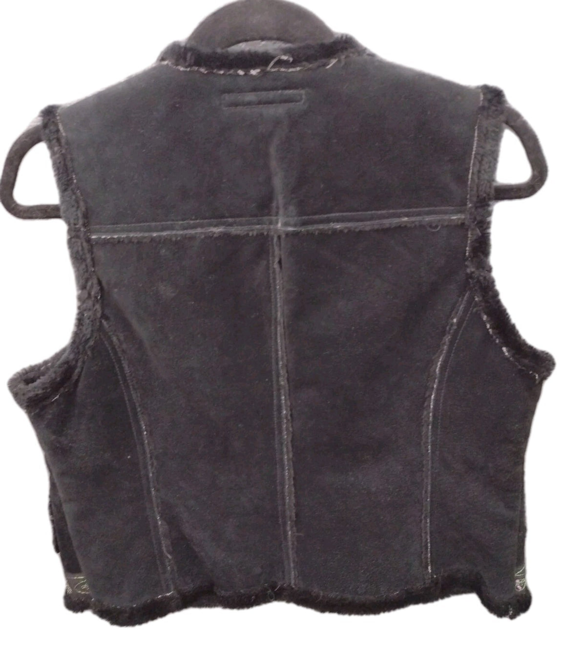 A.M.I. Y2K Black Suede Leather Vest Faux Fur Embroidered Studded Western M