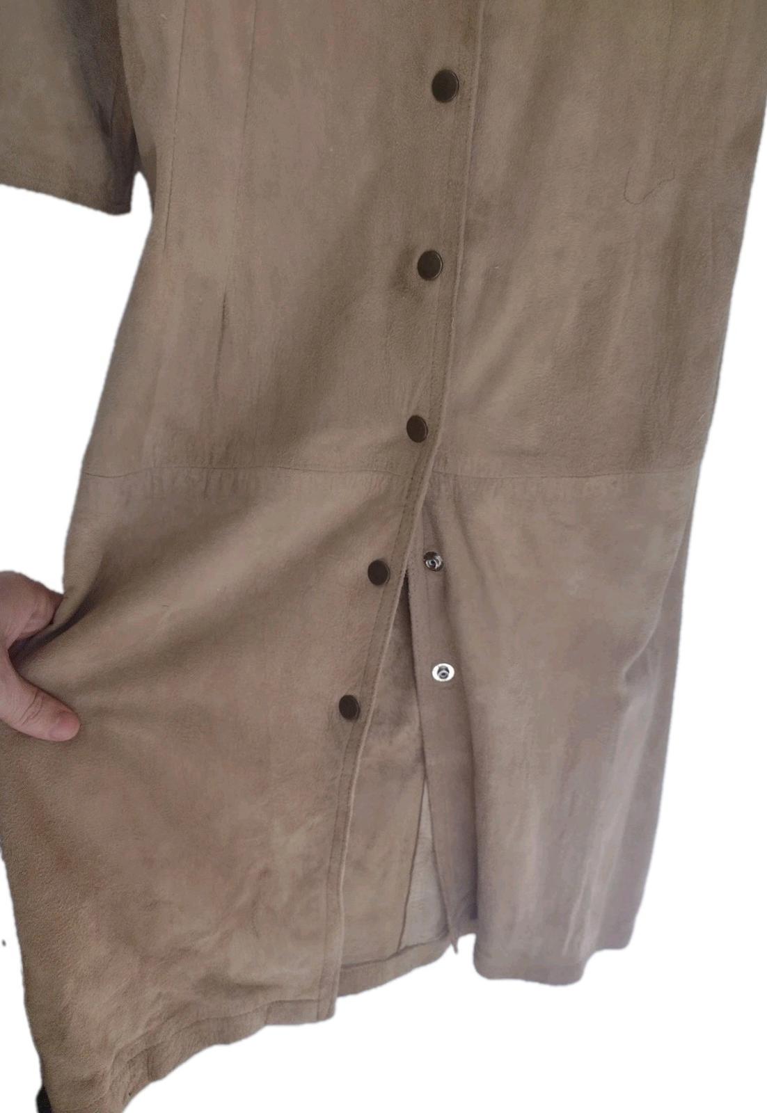 VTG 80s Firenze Santa Barbara Lambsuede Dress M | NZ Leather, Snap Front Pencil