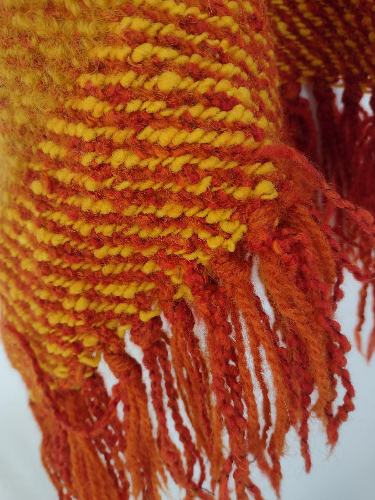 VTG 70s Handwoven Mohair & Wool Wrap Shawl Claudia Rosen, Weaver Red Yellow Rust