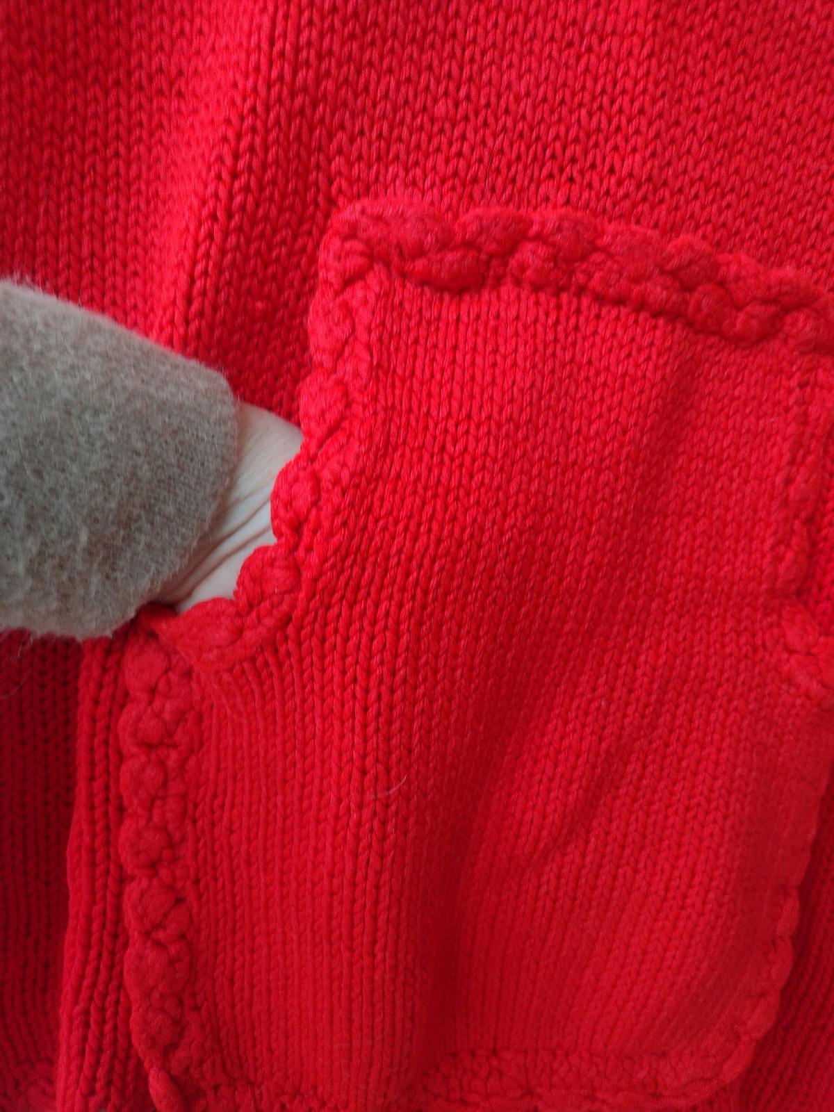 🔥Handmade VTG 90s Bright Red Knit Vest Tunic Kangaroo Pocket Scalloped Trim S/M