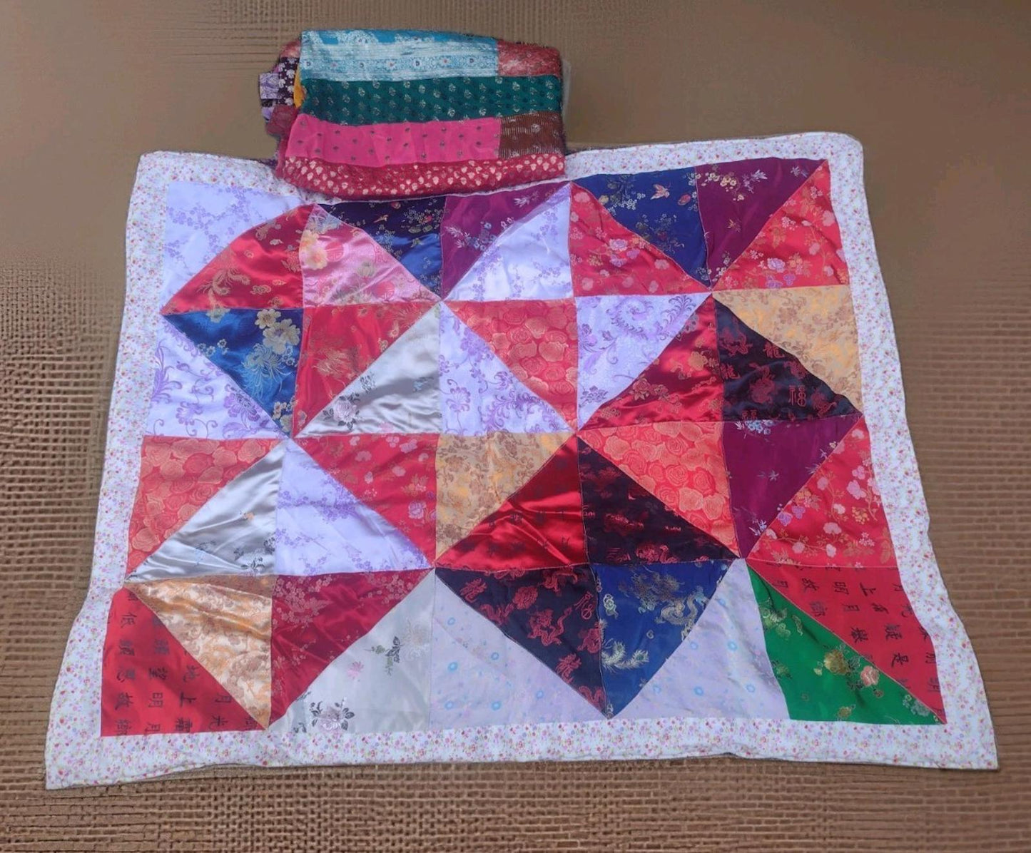 Asian / Indian Quilt Textile Bundle Set Of Two- Curtain Panel & Small Quilt