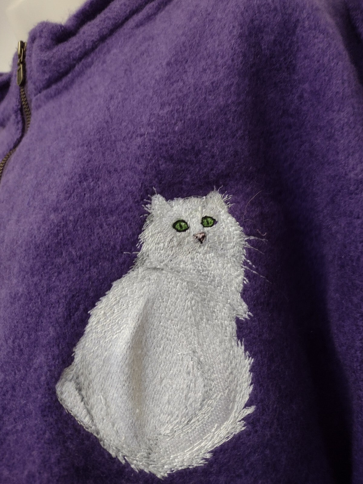 Vintage 90s Cabin Fever Purple Cat Fleece Pullover XL Deadstock Oversized Boxy