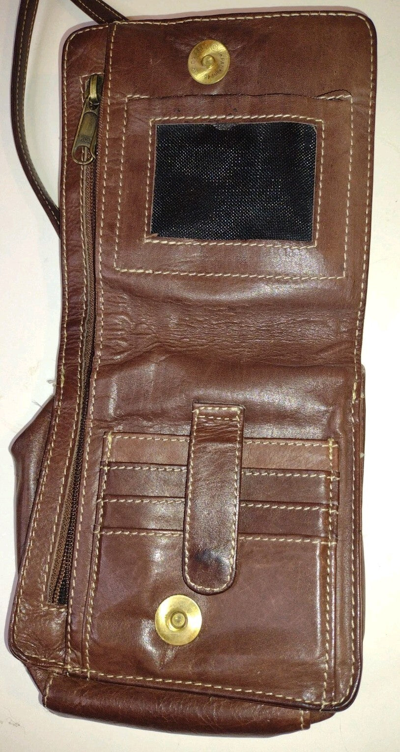 Vintage Chaos Leather Crossbody Organizer Bag Wax Pull Up Rustic Boho Travel
