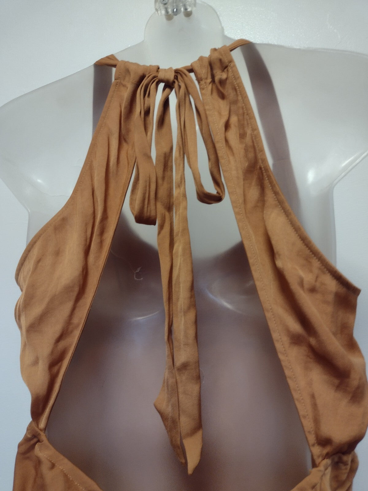1940s Glam Satin Slip Maxi Dress Copper Brown Open Back High Slit Y2K Large
