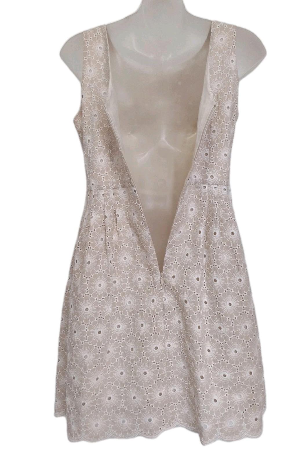 White Eyelet Lace Dress Beige Lined Retro Fit & Flare Sleeveless No Tags 2000s