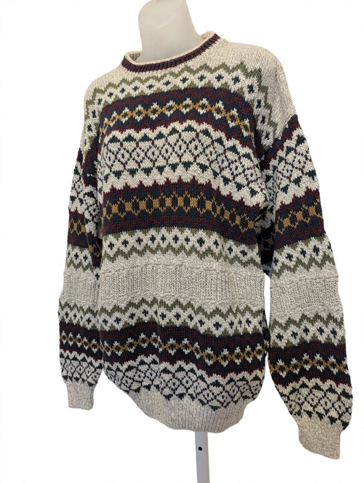 Mens Grandpa Fair Isle Sweater L Tall Robert Stock Vintage Nordic Knit Cotton