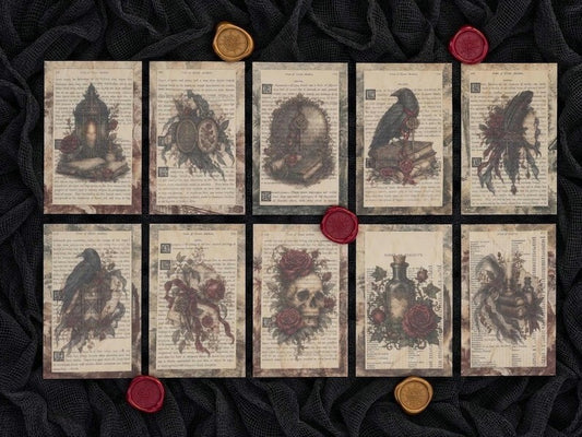 Gothic Ephemera Art Cards Stickers Dark Academia Victorian Book Page Apothecary