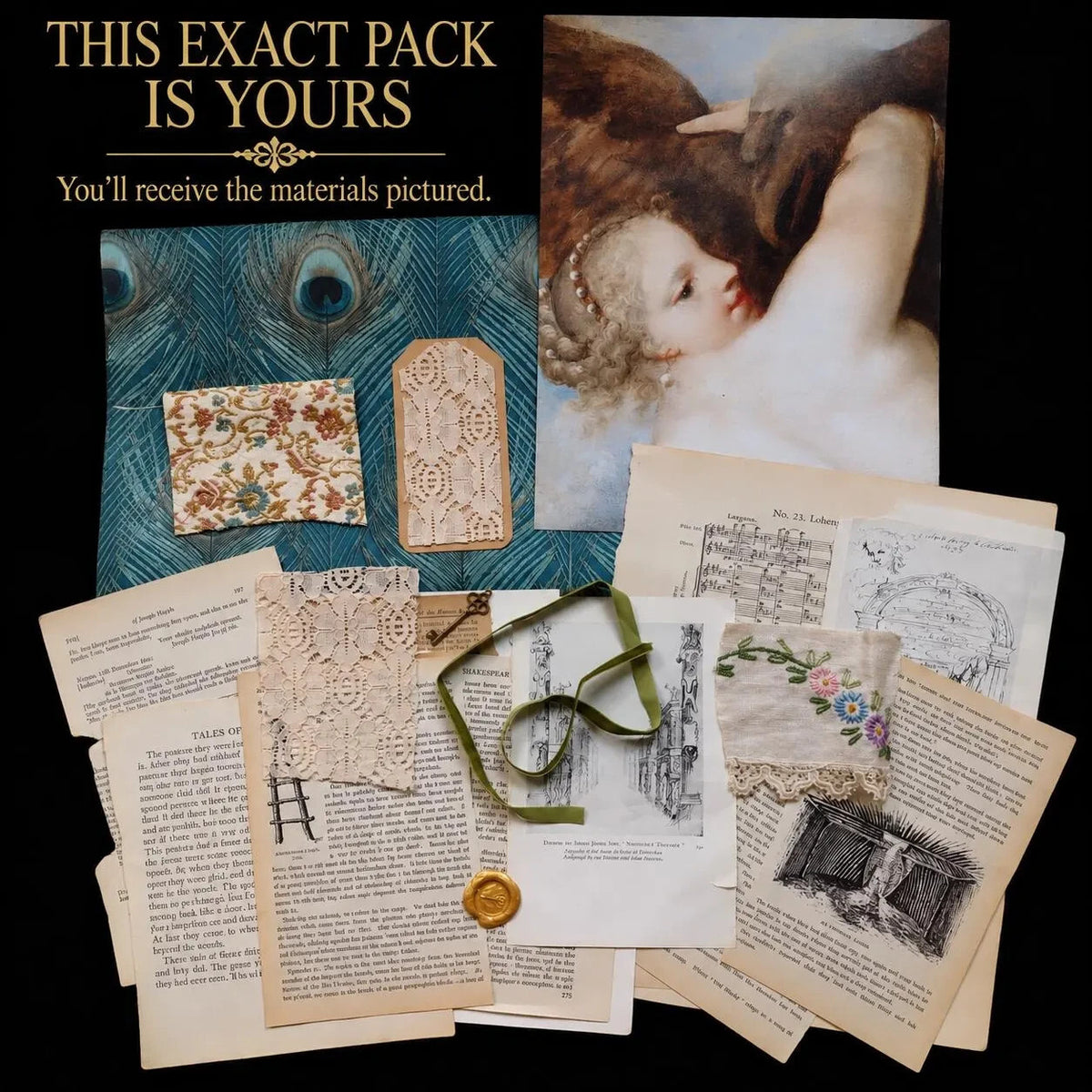 Victorian Peacock Ephemera Pack Vintage Book Pages Textiles Junk Journal Collage