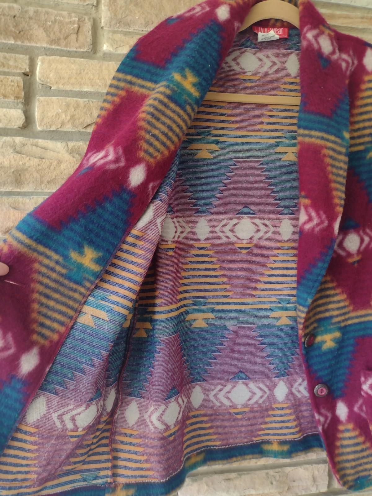 VTG Rare 90s Ivy·Wear Fleece Jacket M USA Aztec Alpaca Look Soft Acrylic RN53001