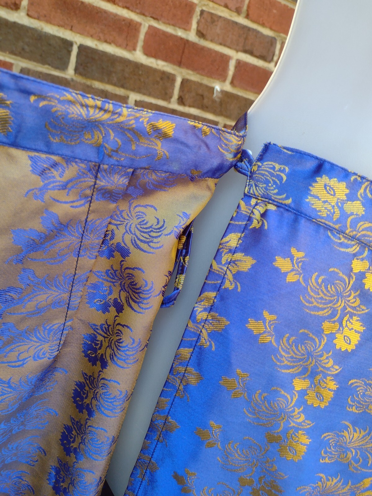 Soho Village Wear Wrap Maxi Skirt Blue Gold Floral Brocade Chinoiserie Boho M