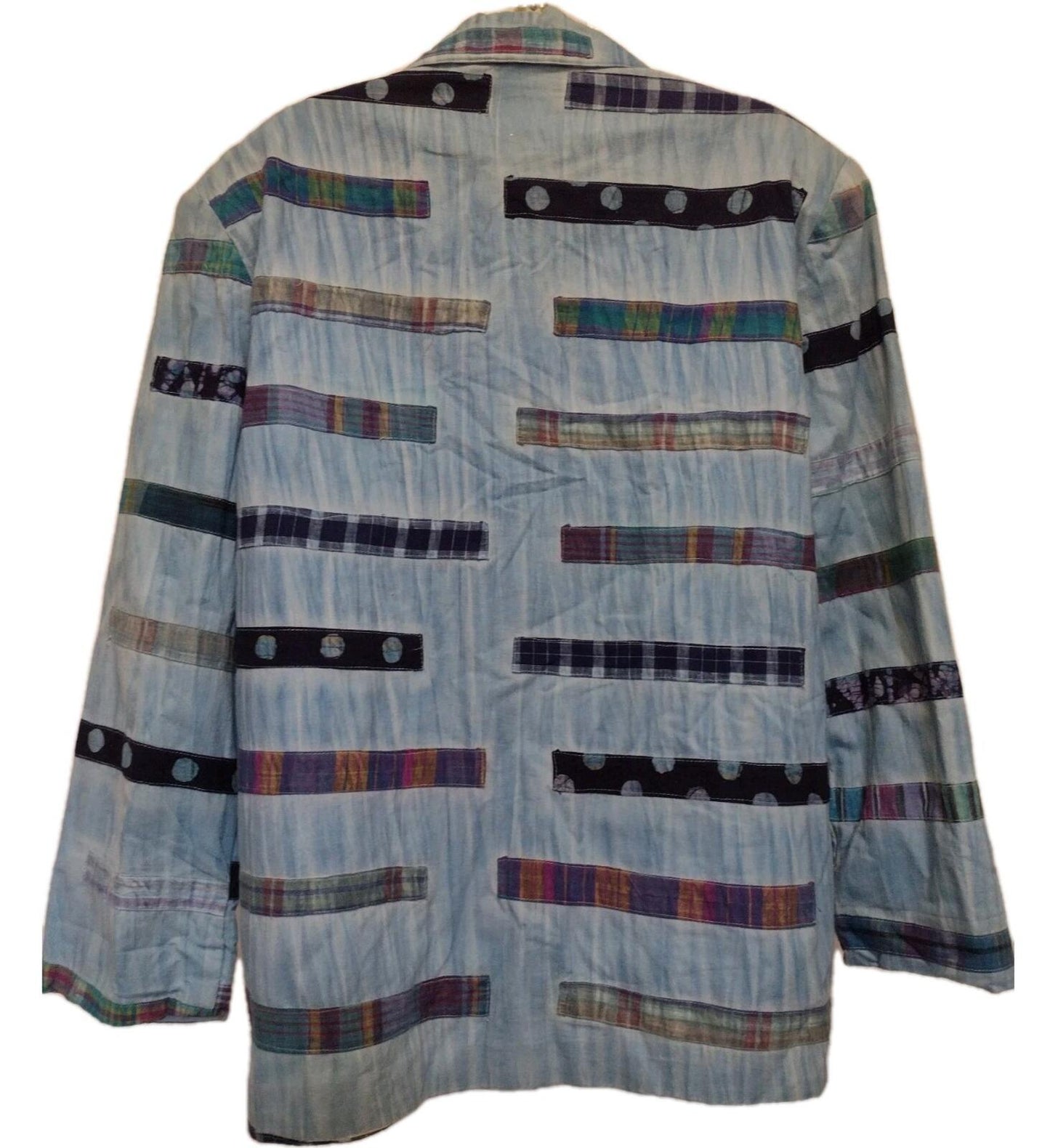 VTG 80s Men’s Patchwork Cotton Jacket East West India Blue Tie Dye Art Wear M