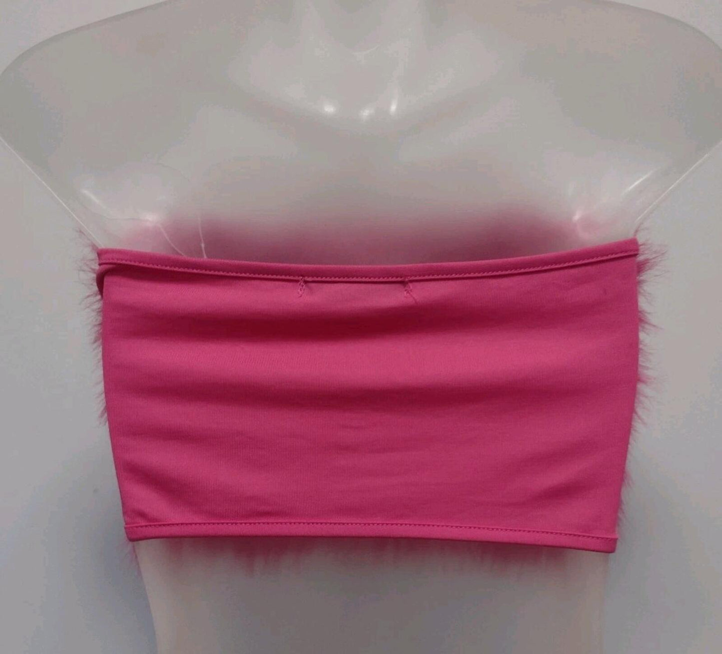 Hot Pink Faux Fur Crop Tube Top Y2K Style Washable Sz M