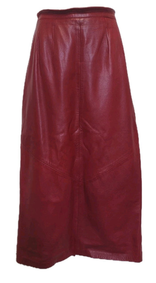 Vintage Red Leather Skirt Dero by Rocco High Waist Midi Pencil 80s New York