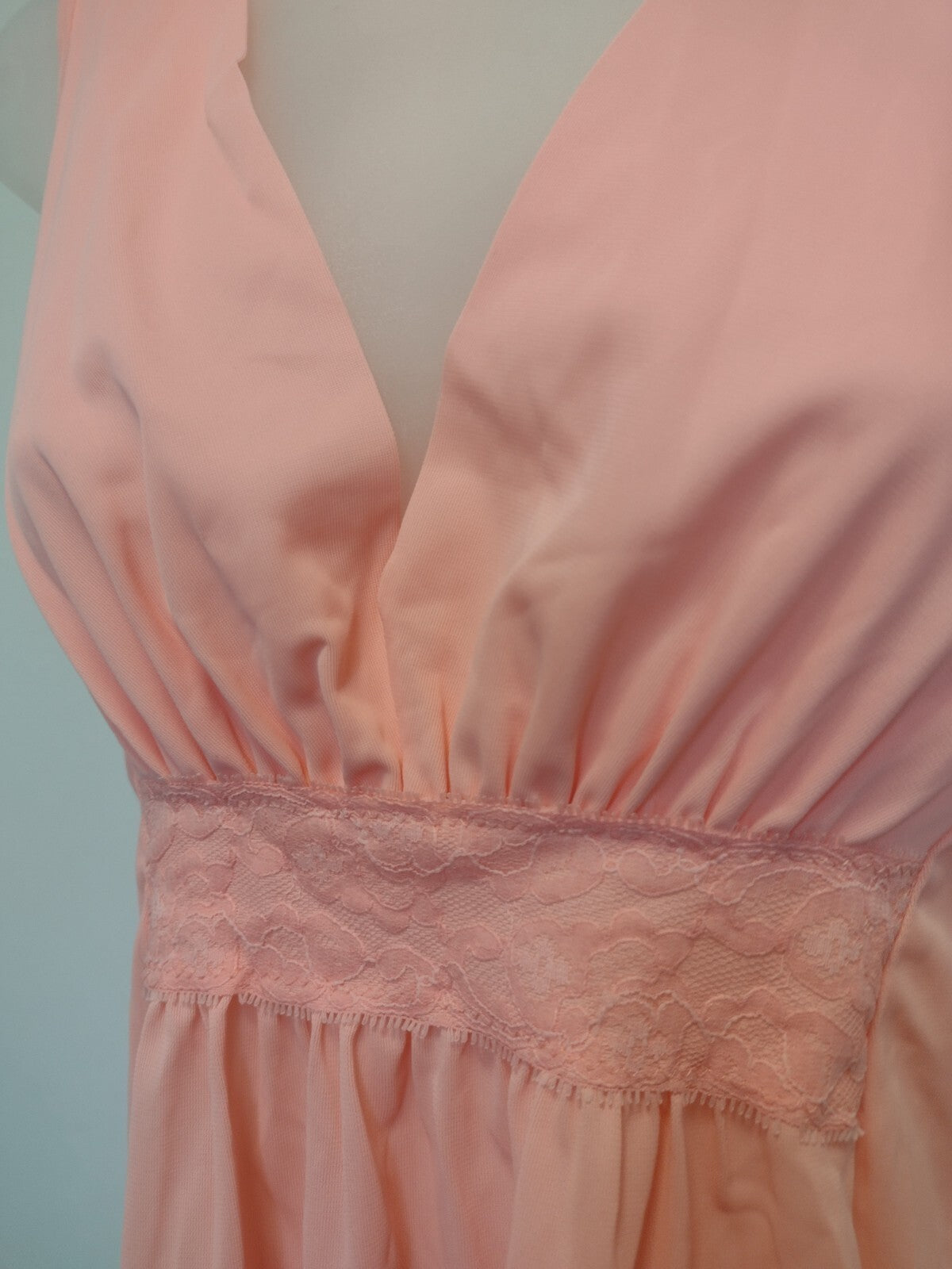 Vintage 70s Coquette Babydoll Nightgown Pink Lace JCPenney Nylon Slip Dress S