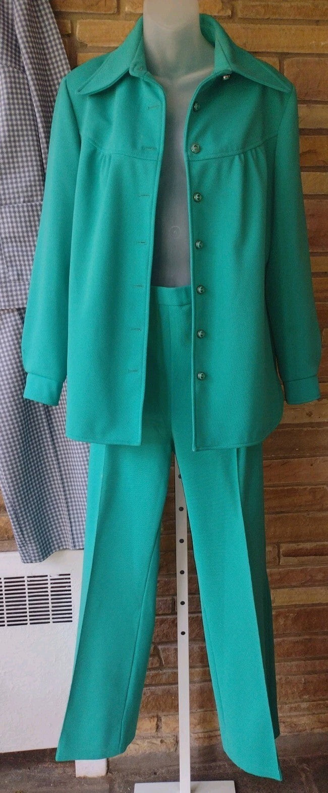 2 Vtg 60s 70s Womens Pantsuits Alex Colman Houndstooth Mod Straight Leg M