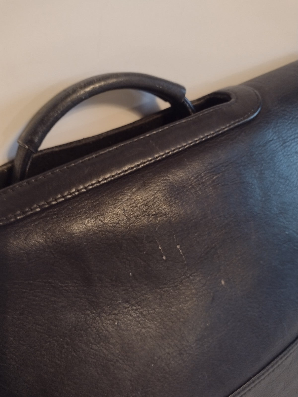 Vintage Black Leather Expandable Briefcase Portfolio Executive Lawyer Bag 17"