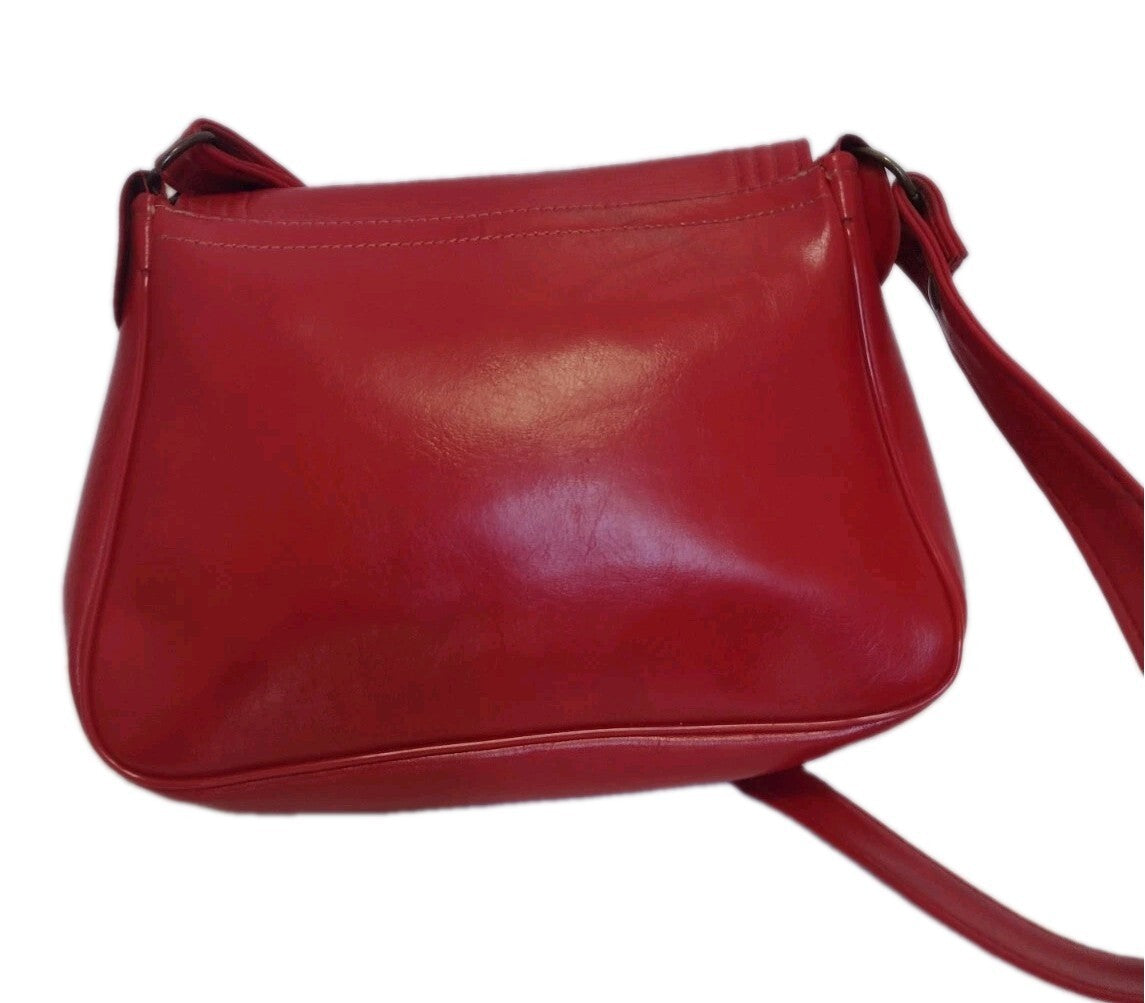 70s Retro Mod Red Shoulder Bag Vintage Faux Leather Turn Lock Crossbody Purse
