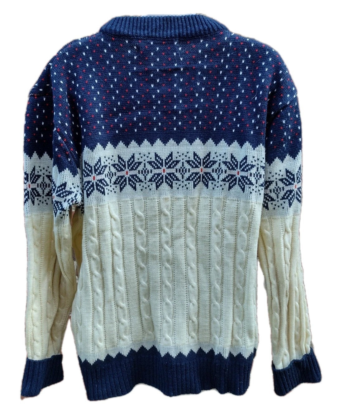 Vintage Andhurst Nordic Fair Isle Cable Knit Sweater Mock Neck Blue Cream M Mens
