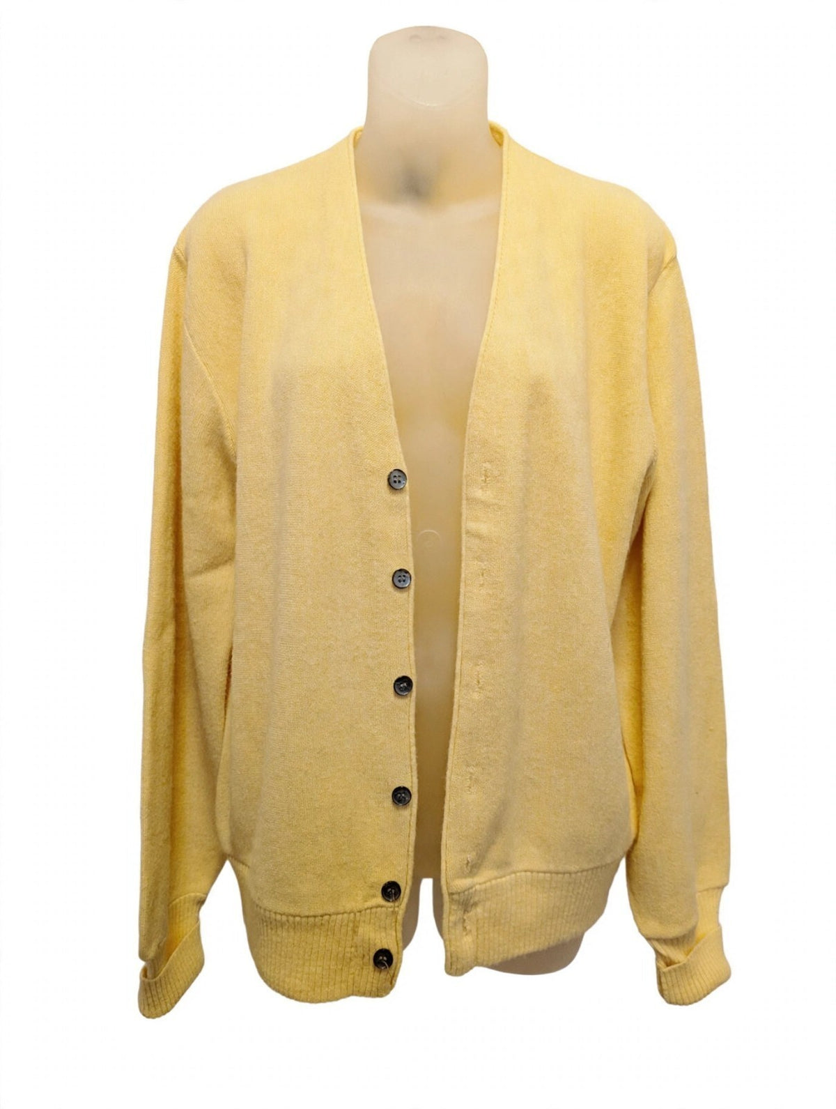 Vtg 60s 70s Grandpa Pastel Cardigan Yellow Orlon Acrylic V Neck Button Men