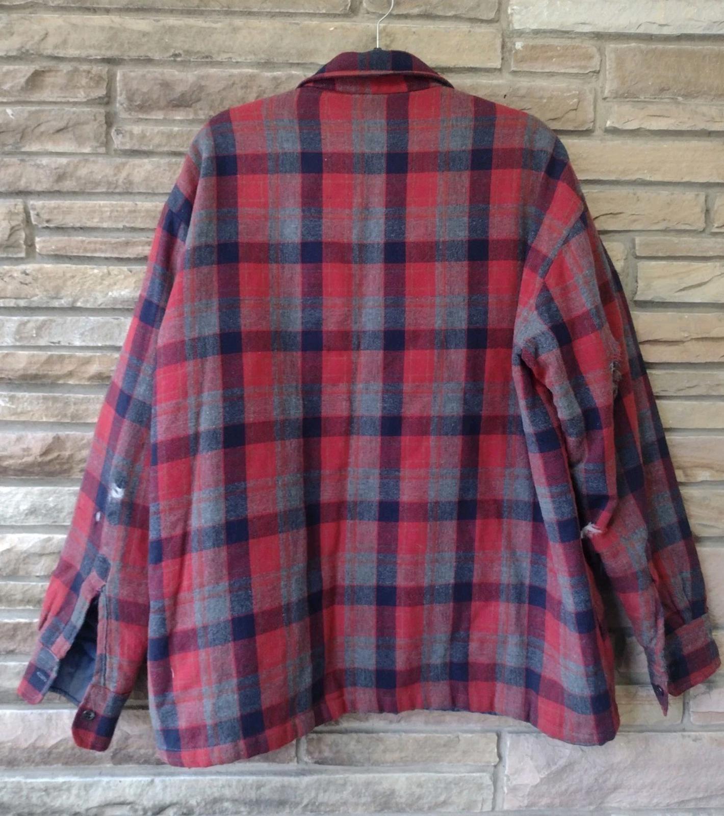 Vintage XL Plaid Wool Shacket Country Touch USA Made Worn Distressed Quilt Lined