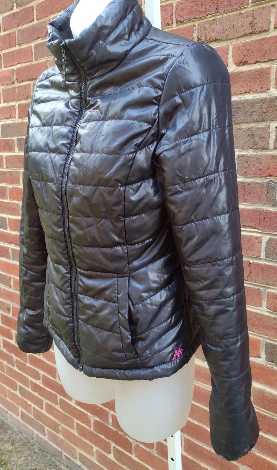 Aeropostale Black Puffer Jacket Womens S Small Full Zip Quilted Lightweight