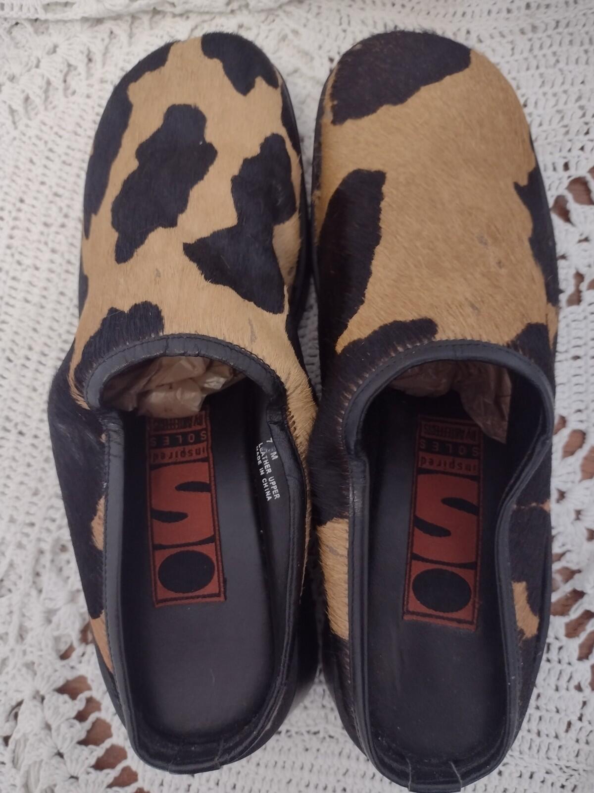 Retired VTG OS By Artifacts Pony Hair Brown Black Clogs Rubber Sole Sz 7