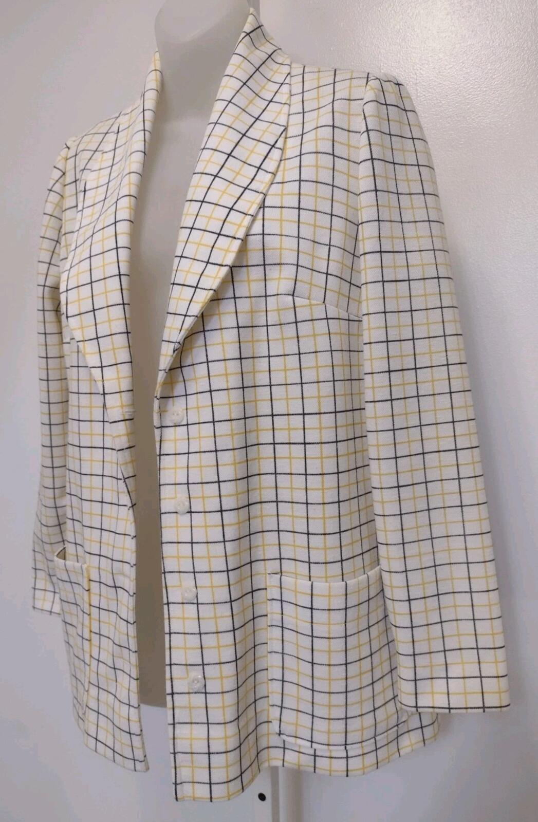 VTG  Disco 70s Women’s Shawl Collar Plaid Blazer Handmade Double Knit Jacket