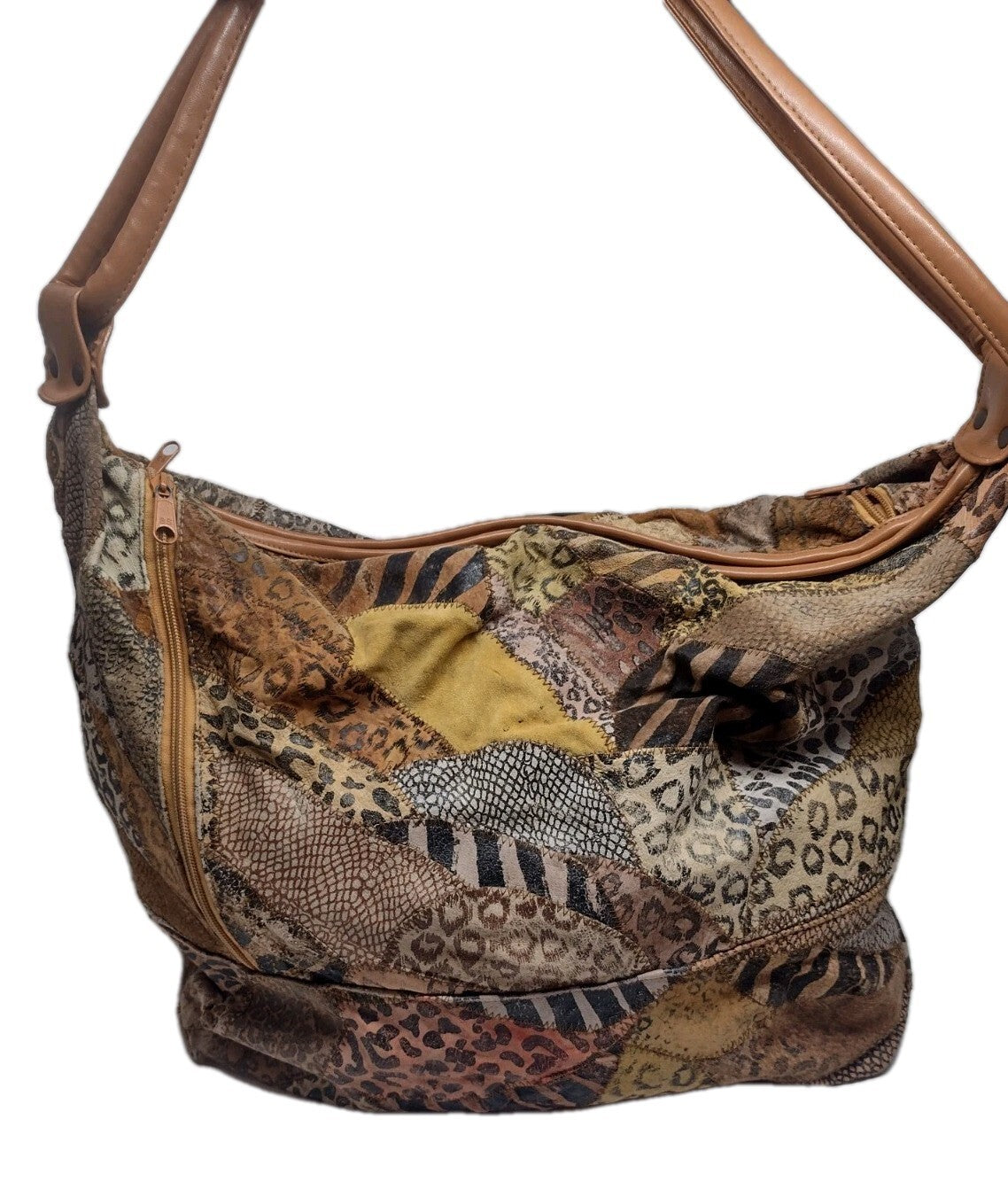 Y2K Patchwork Suede Leather Hobo Bag Animal Print Boho Oversized Weekender