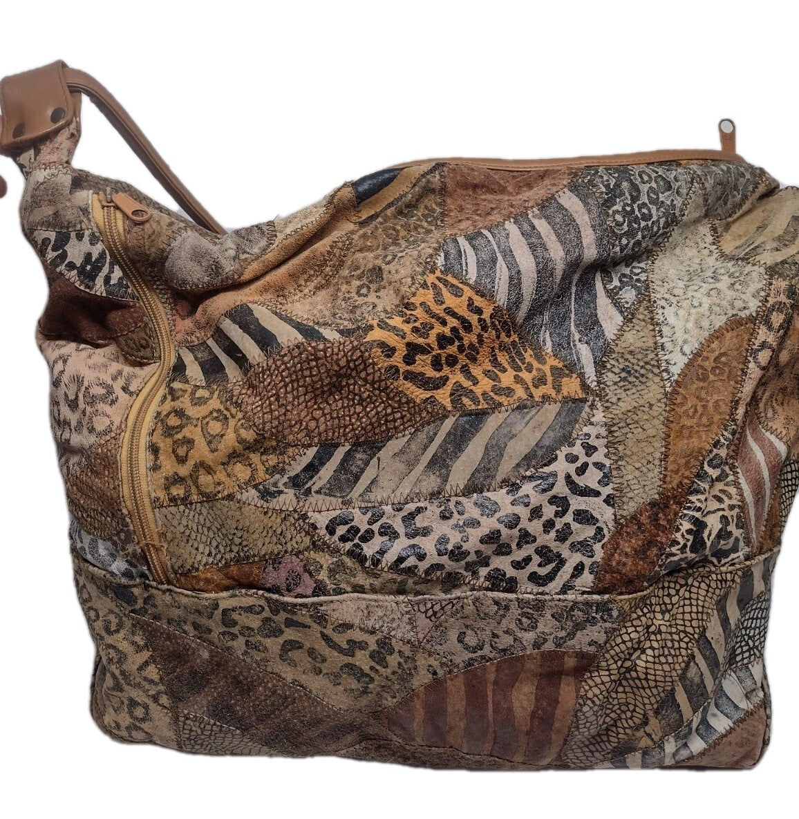 Y2K Patchwork Suede Leather Hobo Bag Animal Print Boho Oversized Weekender