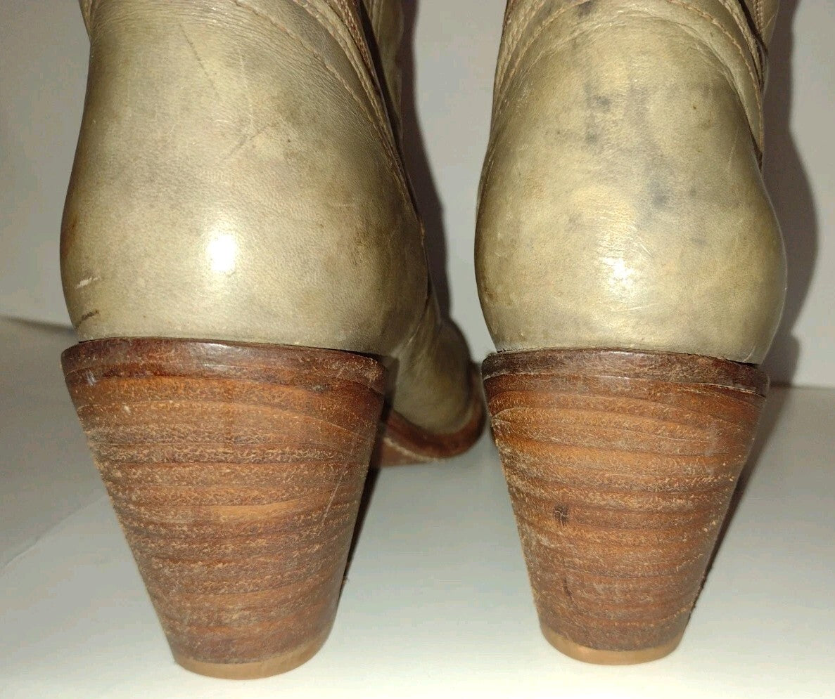 Vintage Western Cowboy Boots Womens 8.5 N Acme USA Mushroom Leather Boho Rodeo