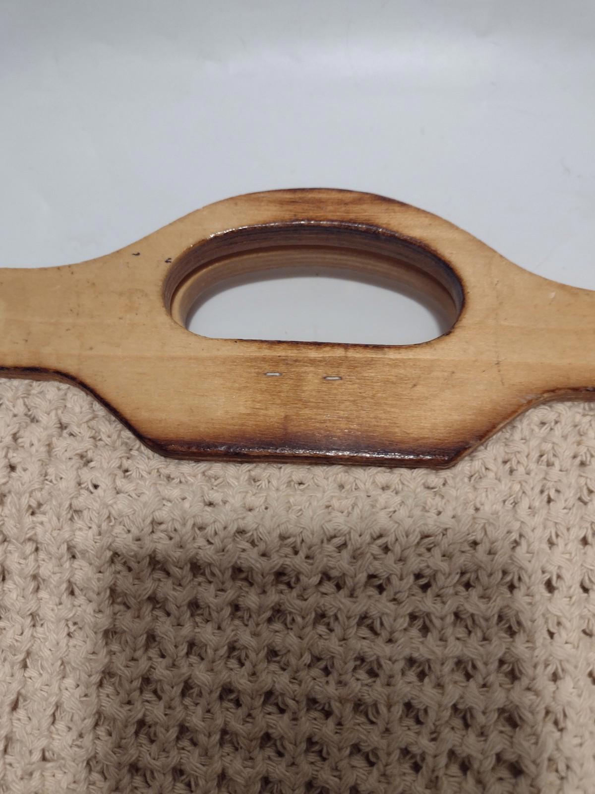Vintage 60s Crochet Handbag Wood Handle Turn Lock Made in Hong Kong Boho