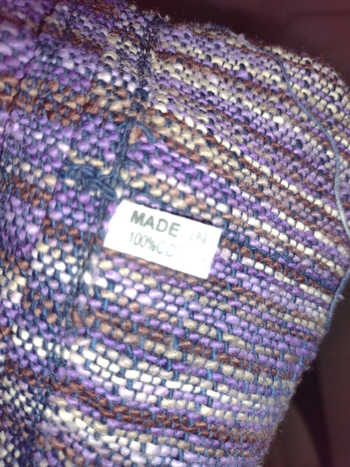 Handwoven Thai Cotton Poncho Purple Striped Fringe Shawl Snap Neck