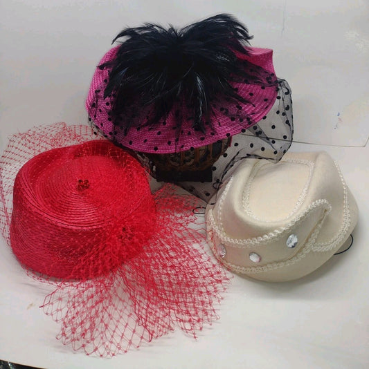 Vintage 80s 90s Hat Lot Marciano Deborah NY Veil Fascinator Church Derby Hats