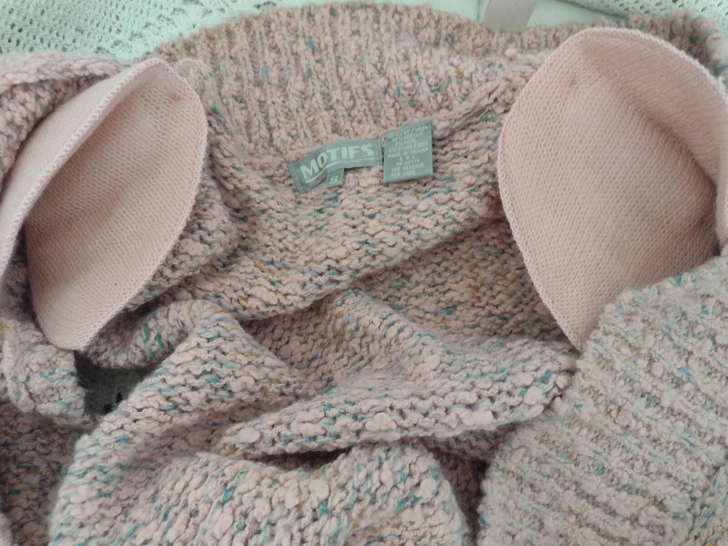 VTG 90s Motifs Popcorn Knit Tweed Sweater Vest Pink Speckled Double Breasted S