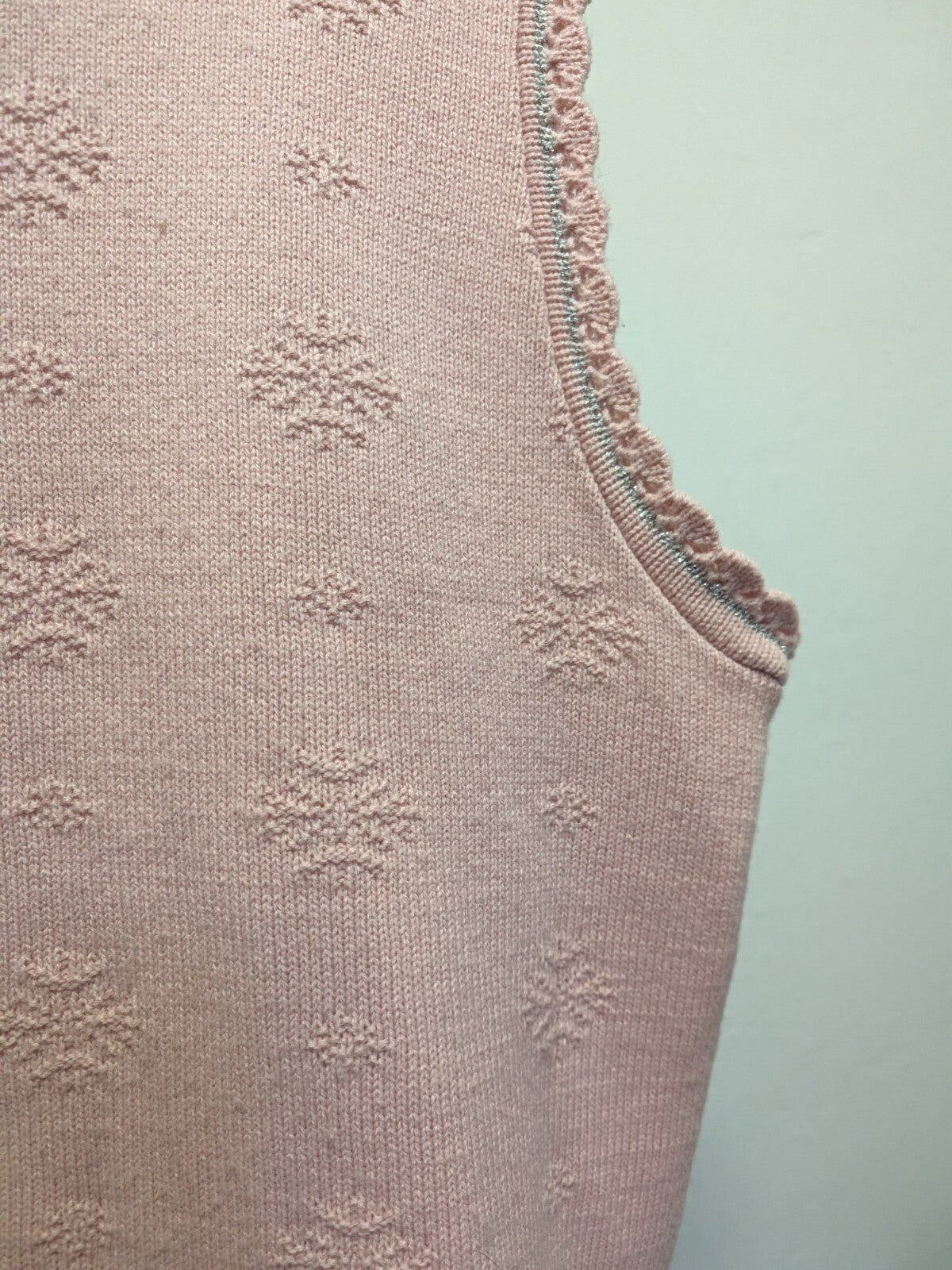 Vintage Southern Lady Sweater Vest Pink Christmas Angel Silver Snowflake XL