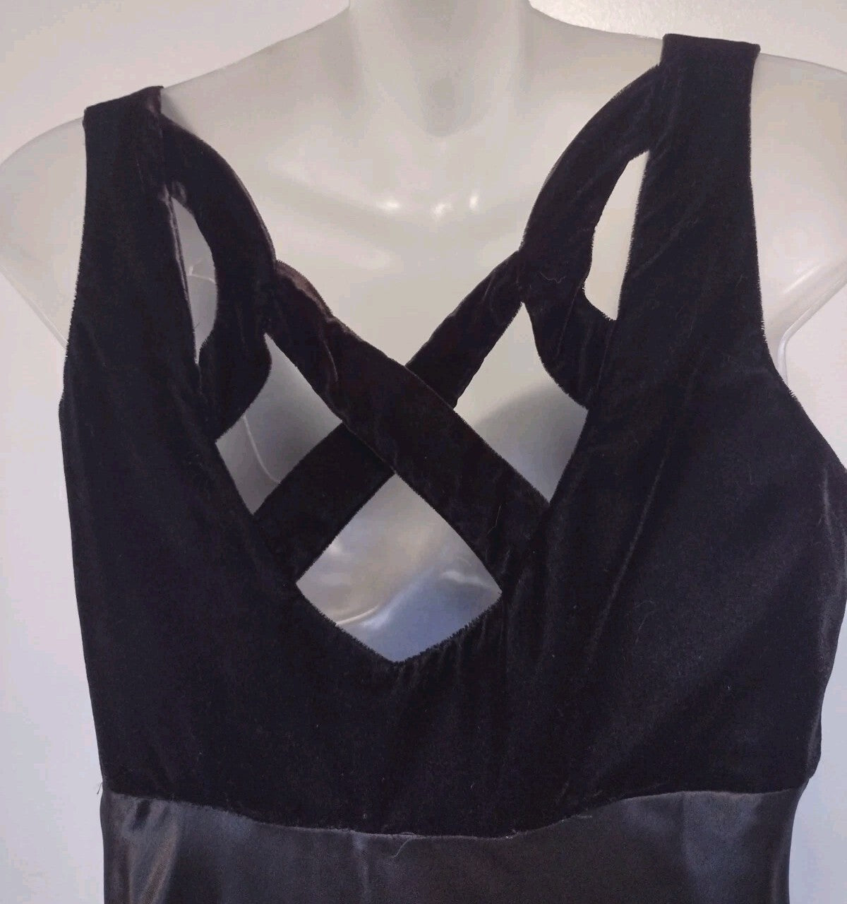 Vintage 90s All That Jazz Black Velvet Satin Maxi Dress Goth Formal Strappy